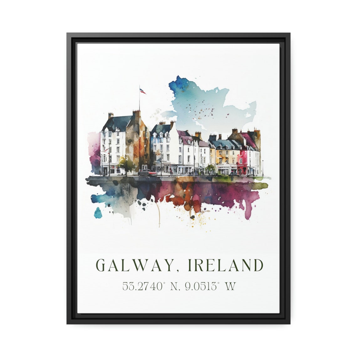 Galway Ireland Colorful Harbor Houses Scene Watercolor Art Poster - Image 3