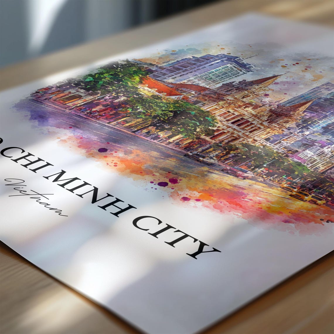 Ho Chi Minh City Vietnam Watercolor Art Colonial Skyline Poster - Image 6