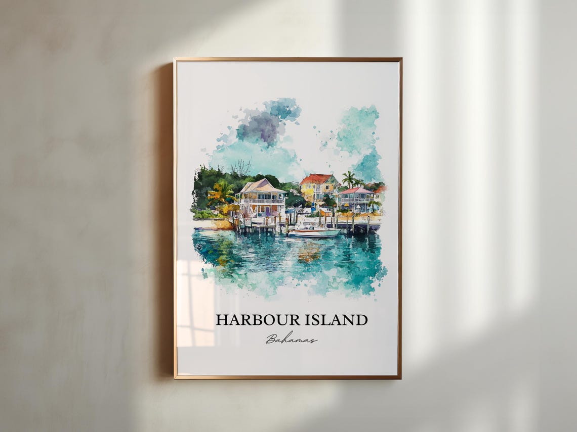 Harbour Island Wall Art Print Bahamas Watercolor Gift Travel Poster Housewarming - Image 5