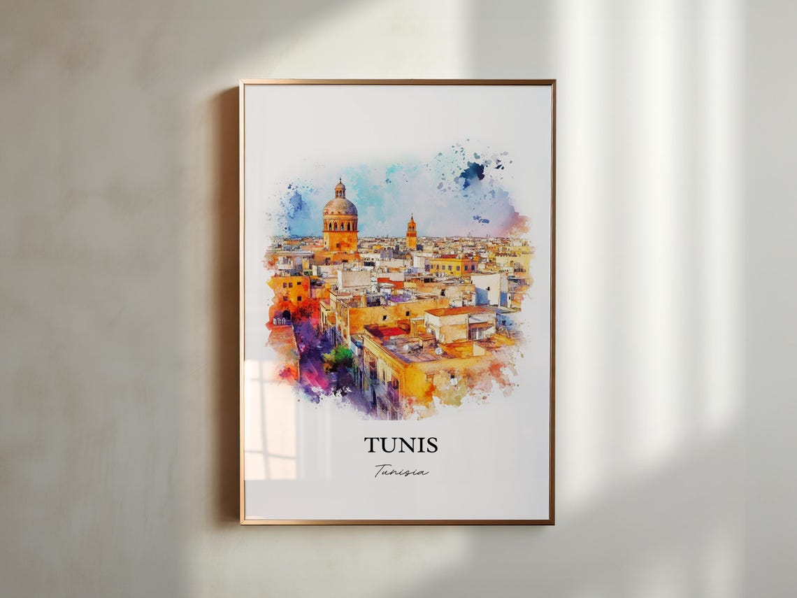 Tunis Tunisia Old Medina Dome Minaret Watercolor Travel Poster - Image 2