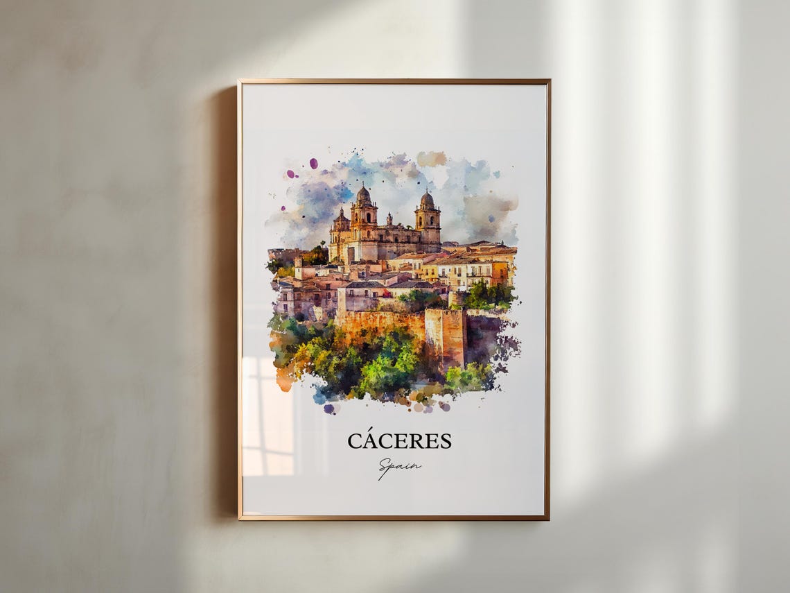 Caceres Spain Medieval Old Town Towers Watercolor Travel Poster - Image 2