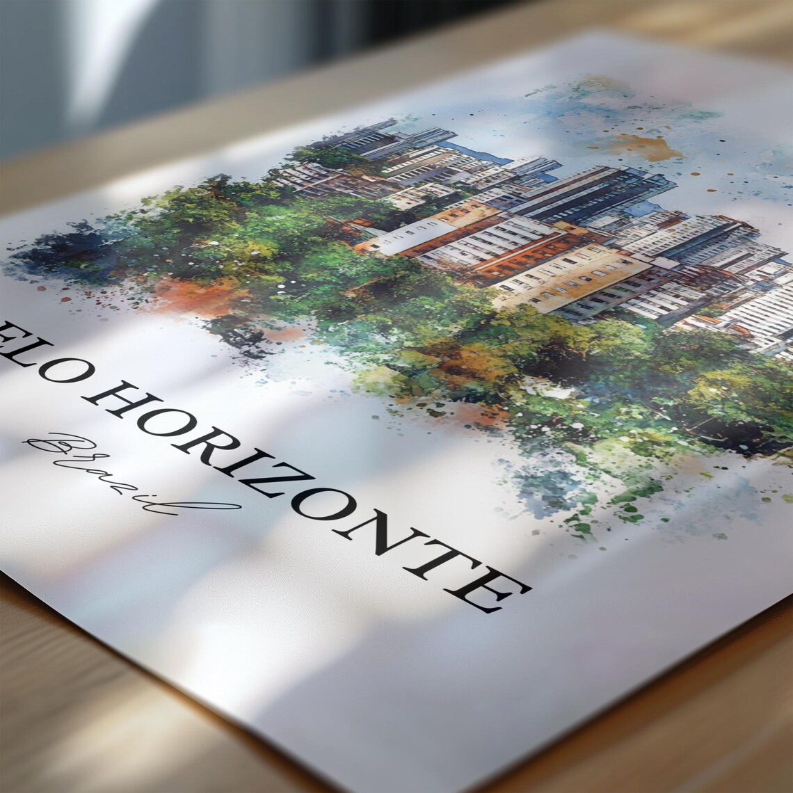 Belo Horizonte Brazil Watercolor City Skyline Green Park Poster - Image 6