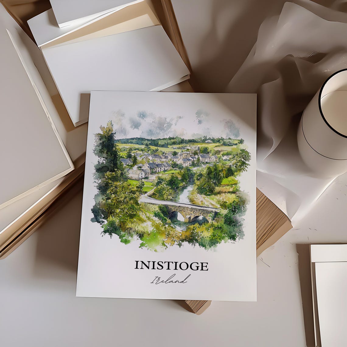 Inistioge Ireland Watercolor Village River Bridge Scenic View Poster - Image 3