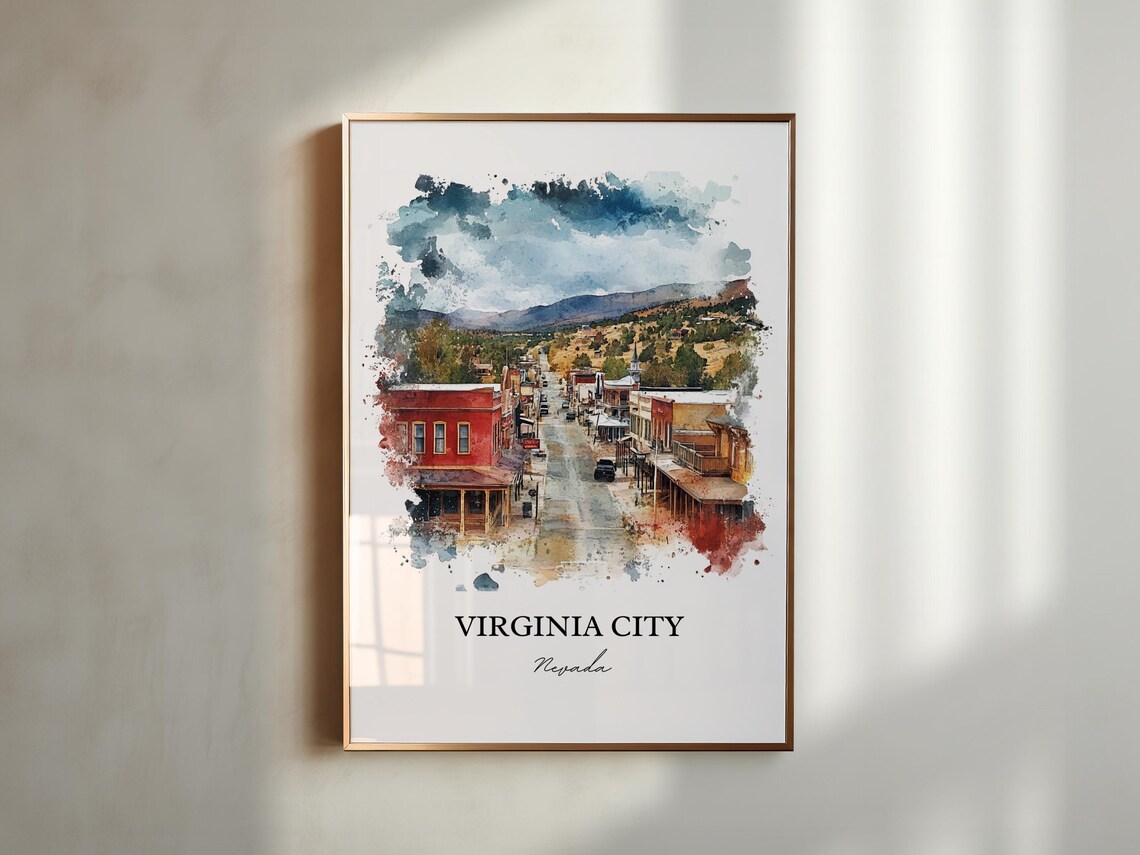 Virginia City Nevada Old West Main Street Scene Watercolor Poster - Image 3