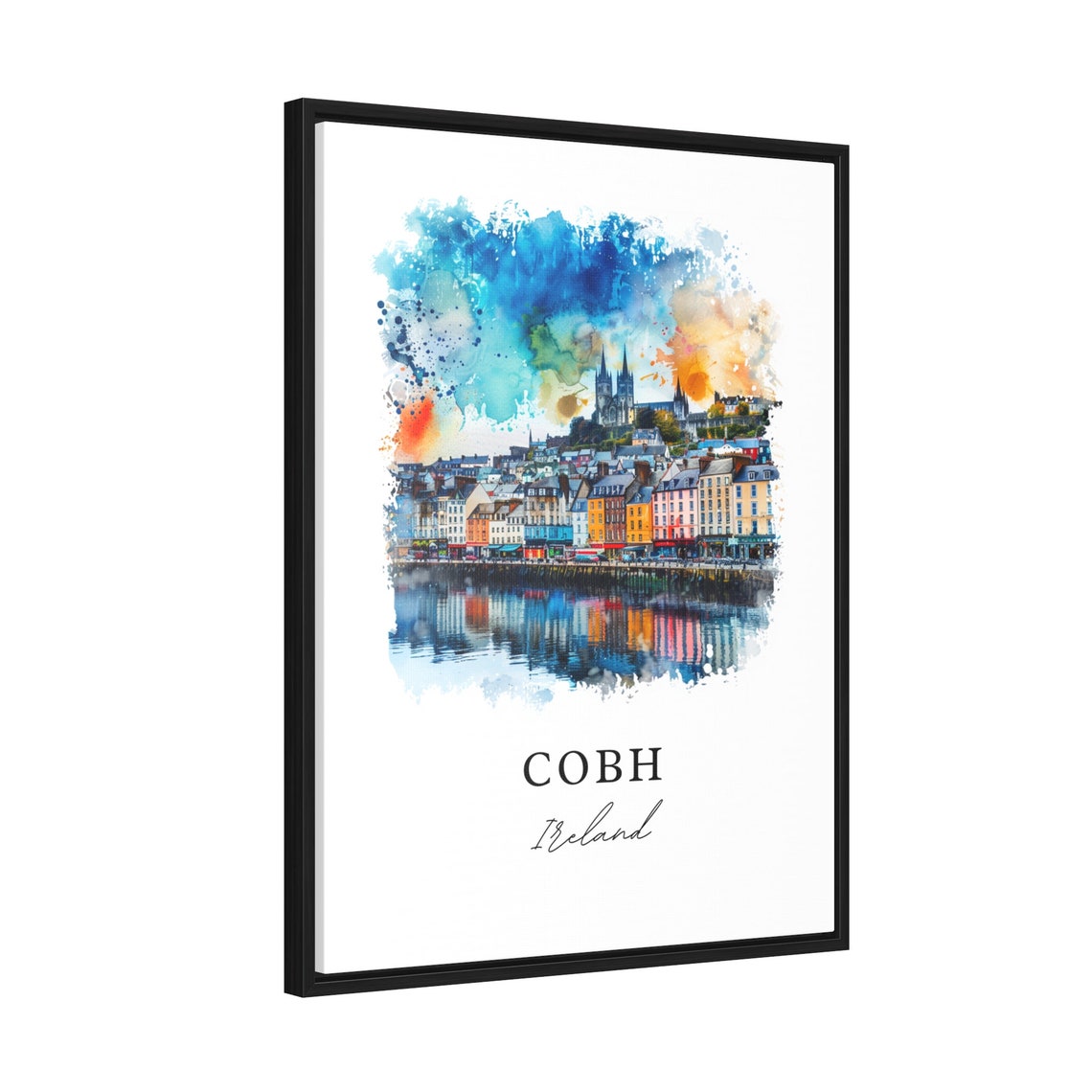 Cobh Ireland Colorful Harbor Town Cathedral Watercolor Poster - Image 2