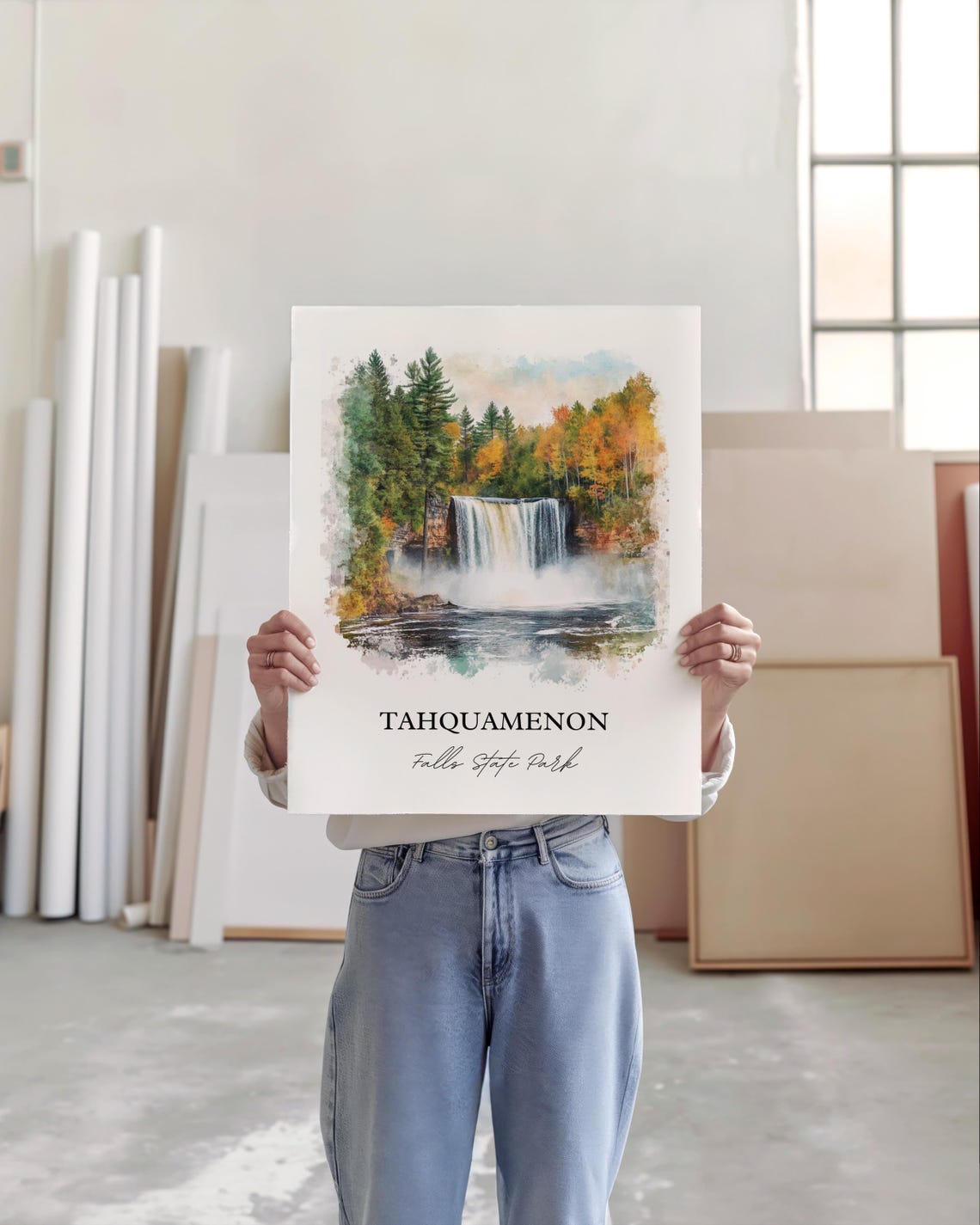 Tahquamenon Falls Watercolor Autumn Waterfall Scene Art Poster - Image 4
