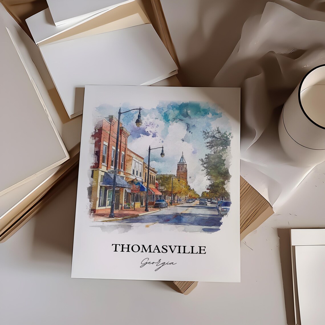 Thomasville Georgia Brick Street Tower Watercolor Travel Gift Poster - Image 2