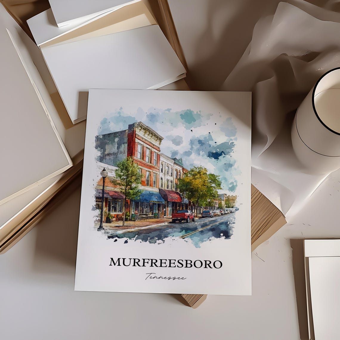 Murfreesboro Tennessee Watercolor Historic Main Street Poster - Image 3