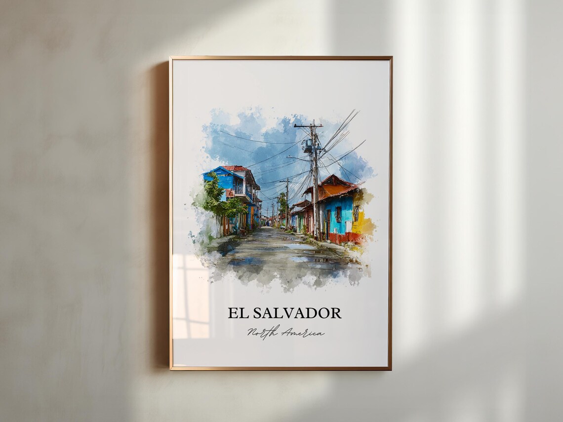 El Salvador Village Street Colorful Houses Watercolor Art Poster - Image 5