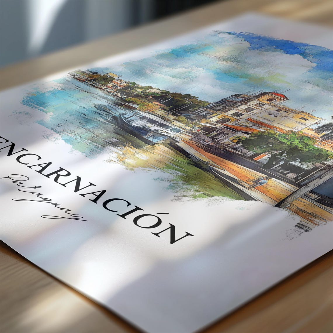 Encarnacin Paraguay Wall Art Paran River Print Watercolor Gift Travel Poster Housewarming - Image 7