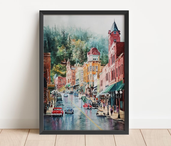 Deadwood South Dakota Vintage Main Street Watercolor Art Poster