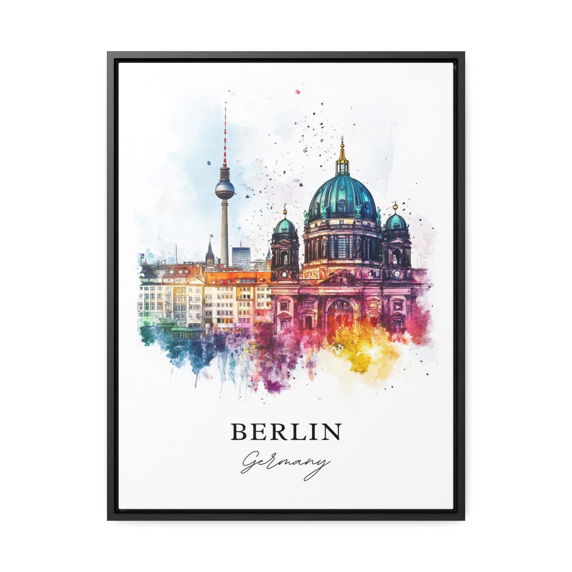 Berlin Germany Cathedral and TV Tower Skyline Watercolor Poster - Image 2