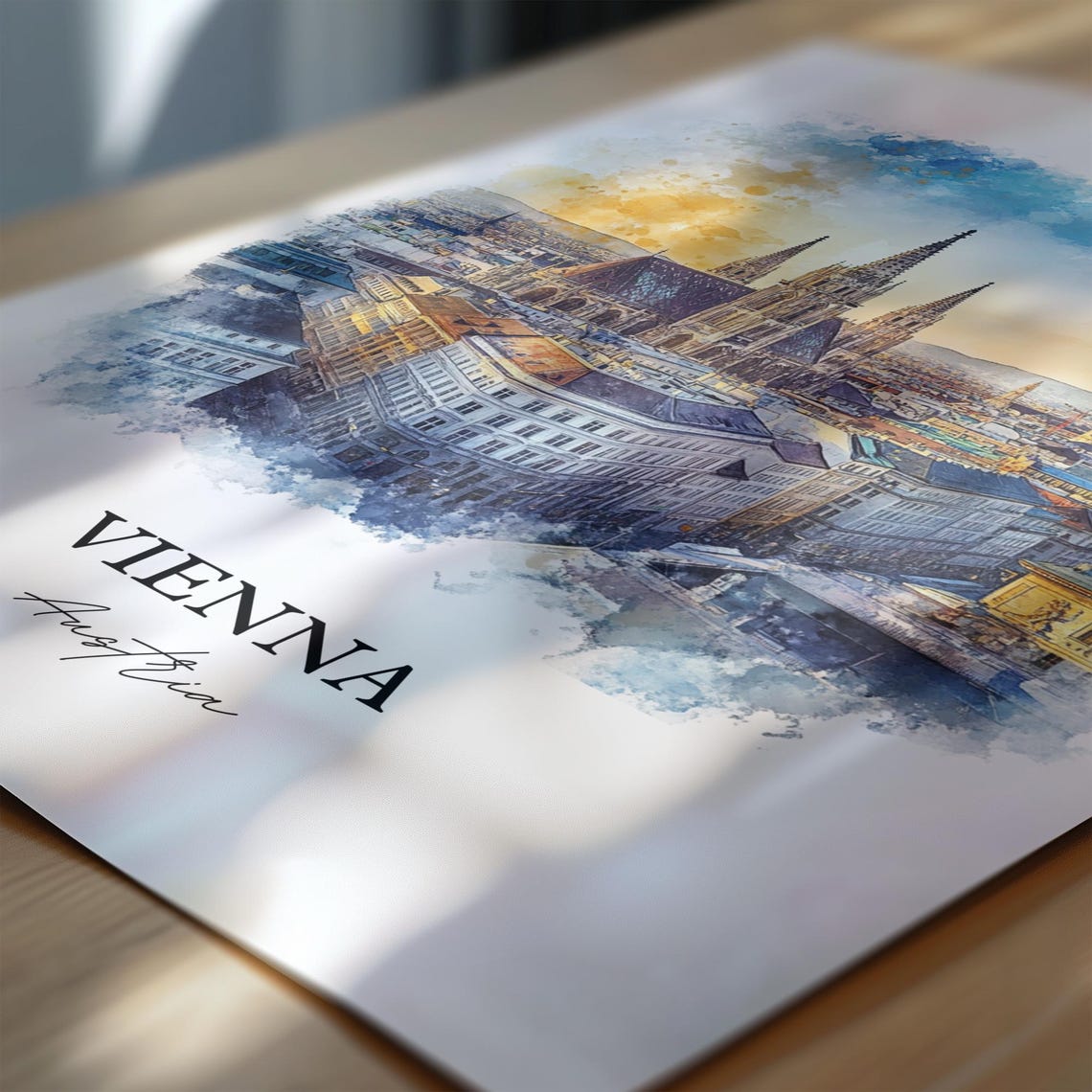 Vienna Watercolor Skyline Travel Poster, Austria - Image 6