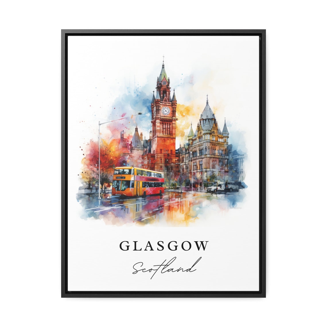 Glasgow Scotland City Chambers Clock Tower Watercolor Poster - Image 2