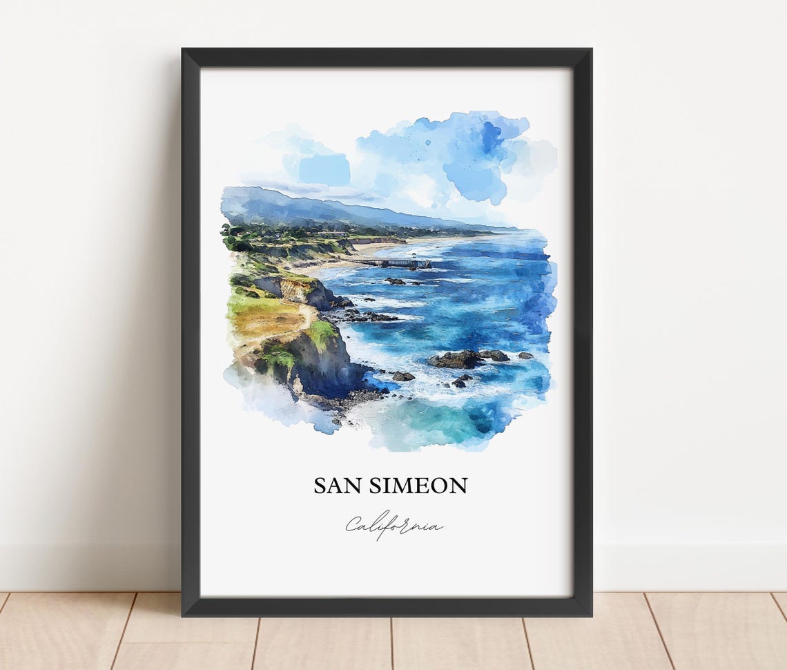 San Simeon California Rugged Coastline Watercolor Travel Poster - Image 2