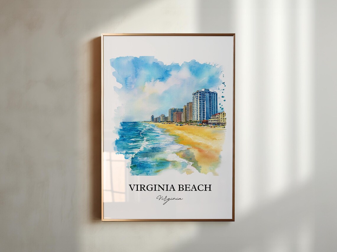 Virginia Beach Oceanfront Hotels Watercolor Coastal Travel Poster - Image 5