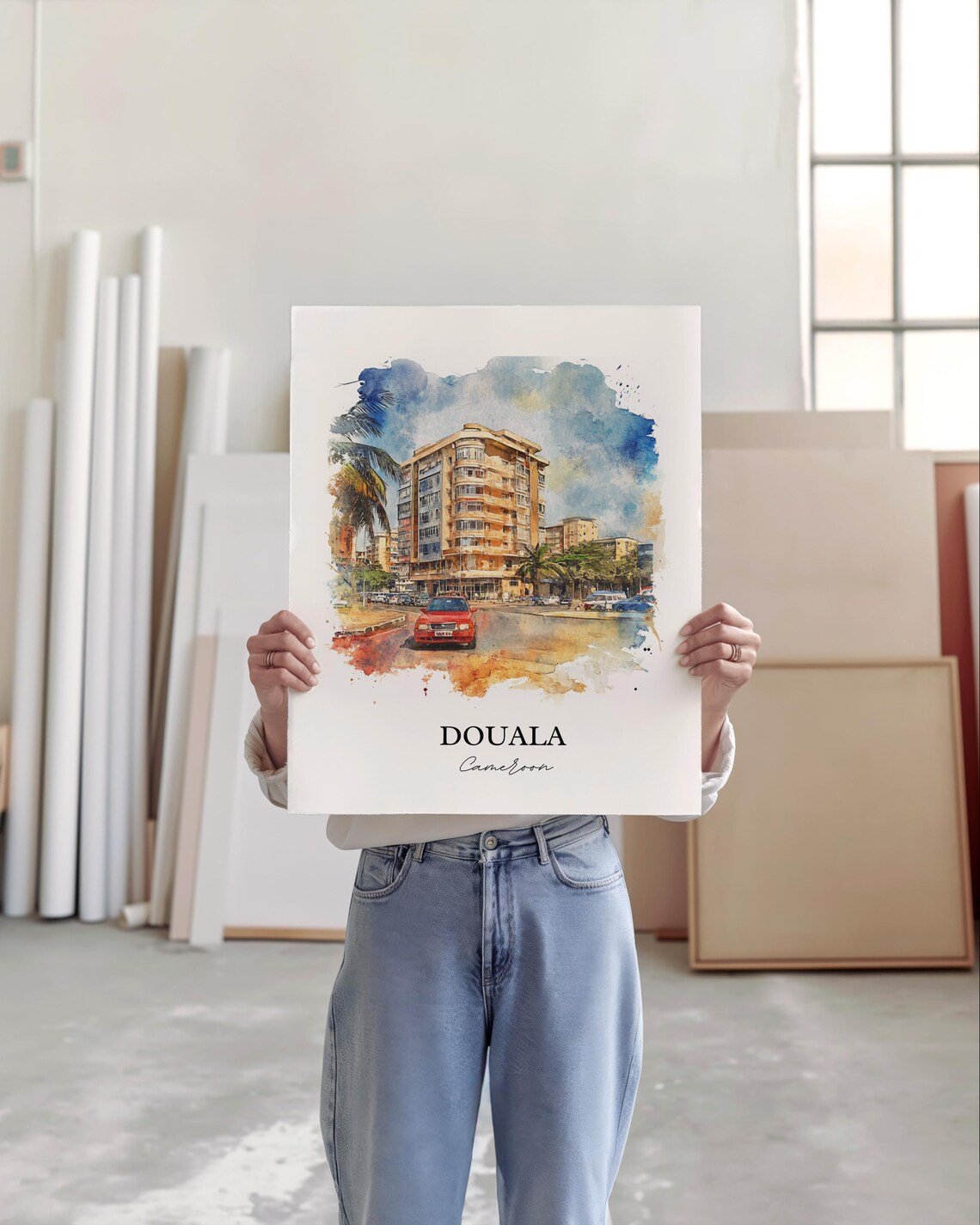 Douala Cameroon Watercolor Modern Building Street Art Poster - Image 5