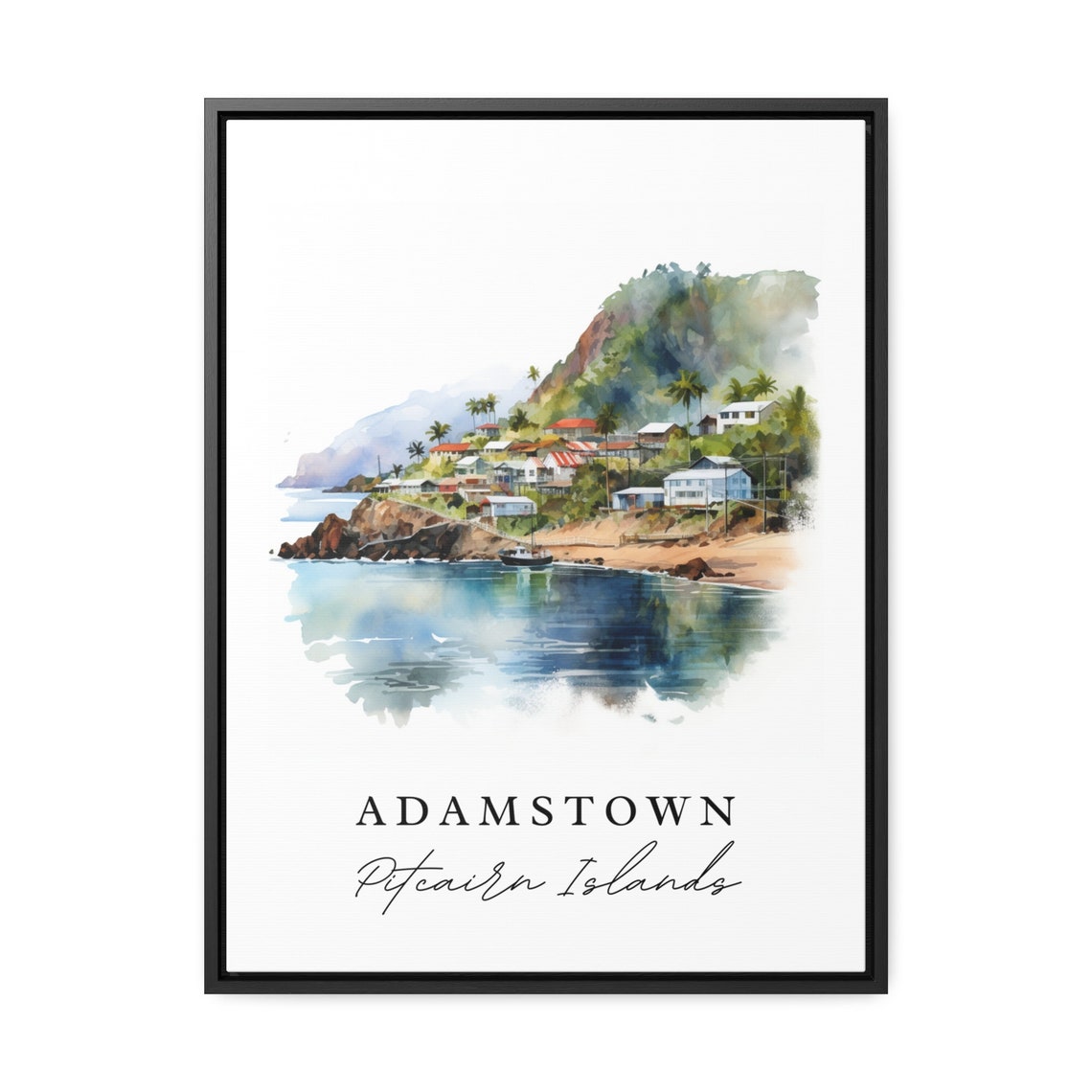 Adamstown Pitcairn Islands Harbor Village Hillside Watercolor Poster - Image 2