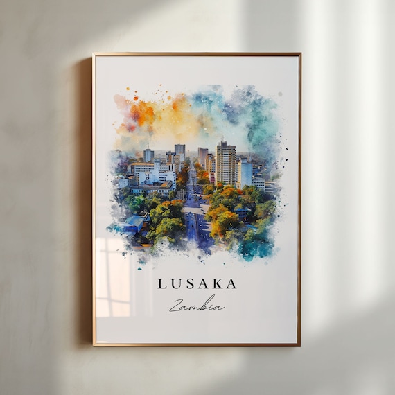Lusaka Zambia African Watercolor City Skyline Boulevard Poster