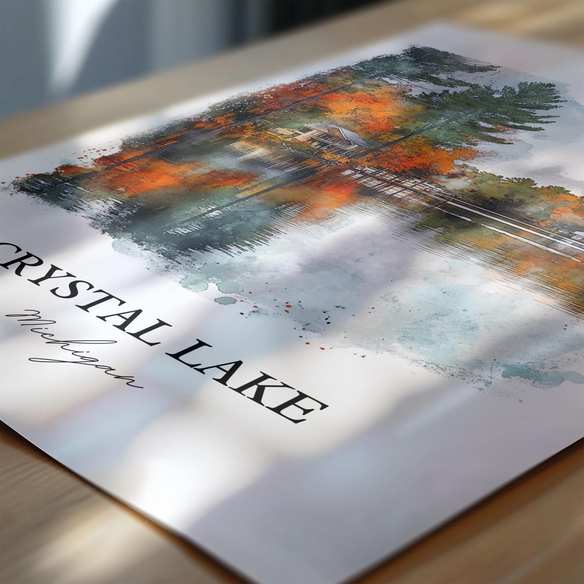 Crystal Lake Michigan Autumn Cabin Foliage Reflection Poster - Image 6