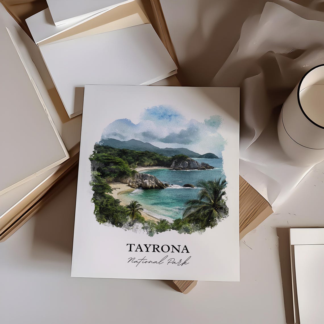 Tayrona National Park Beach Cove Turquoise Water Watercolor Poster - Image 3