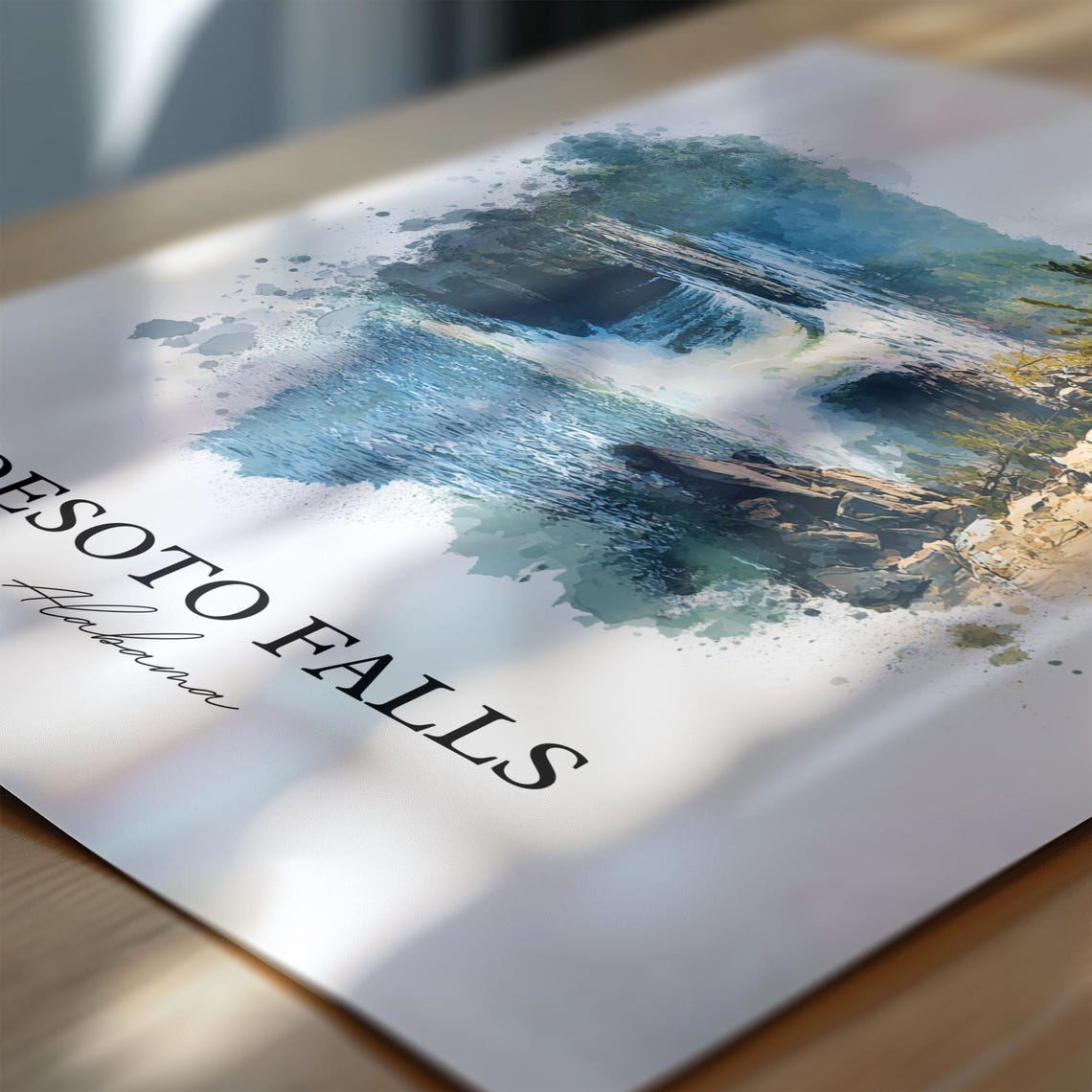 Desoto Falls Alabama River Pine Cliff Cascade Watercolor Poster - Image 6
