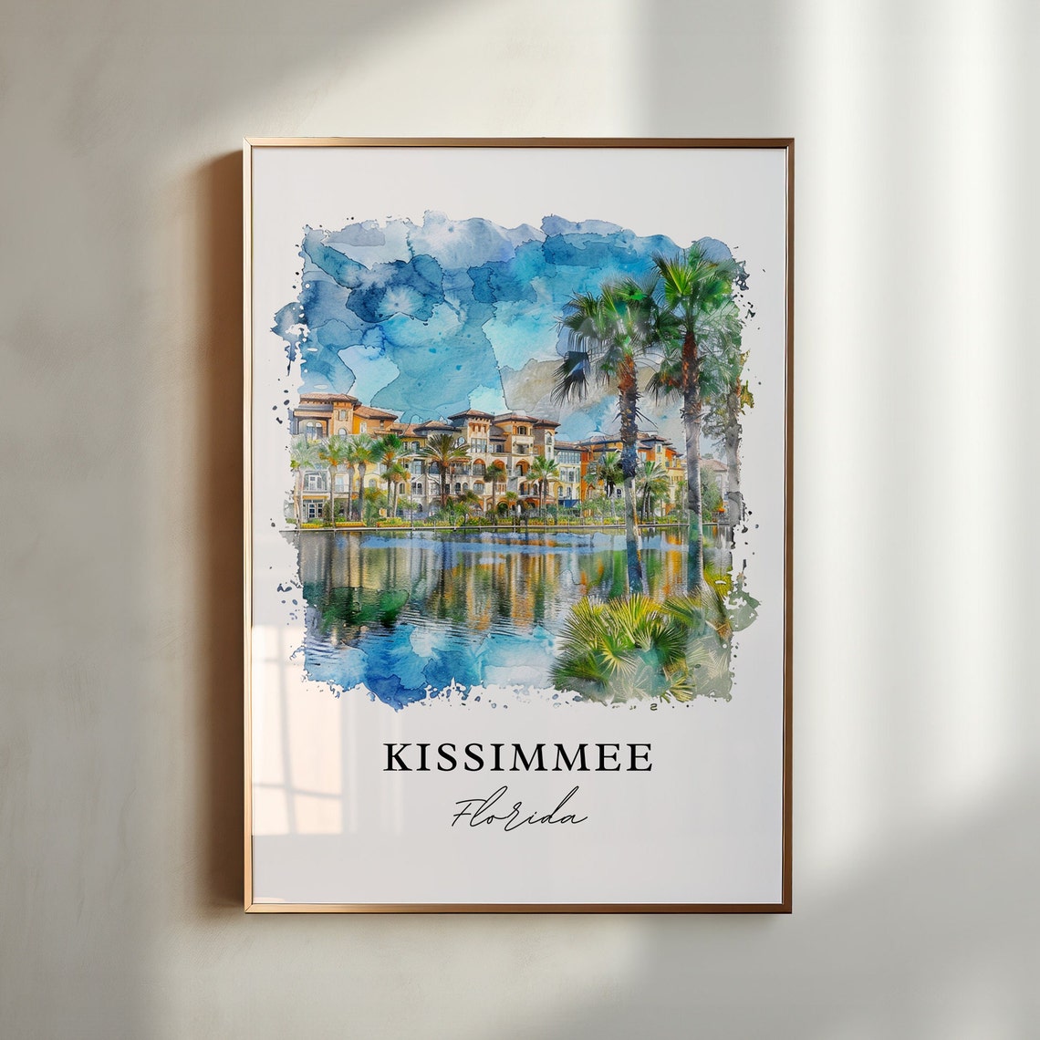 Kissimmee Florida Waterfront Palms Resort Watercolor Travel Poster
