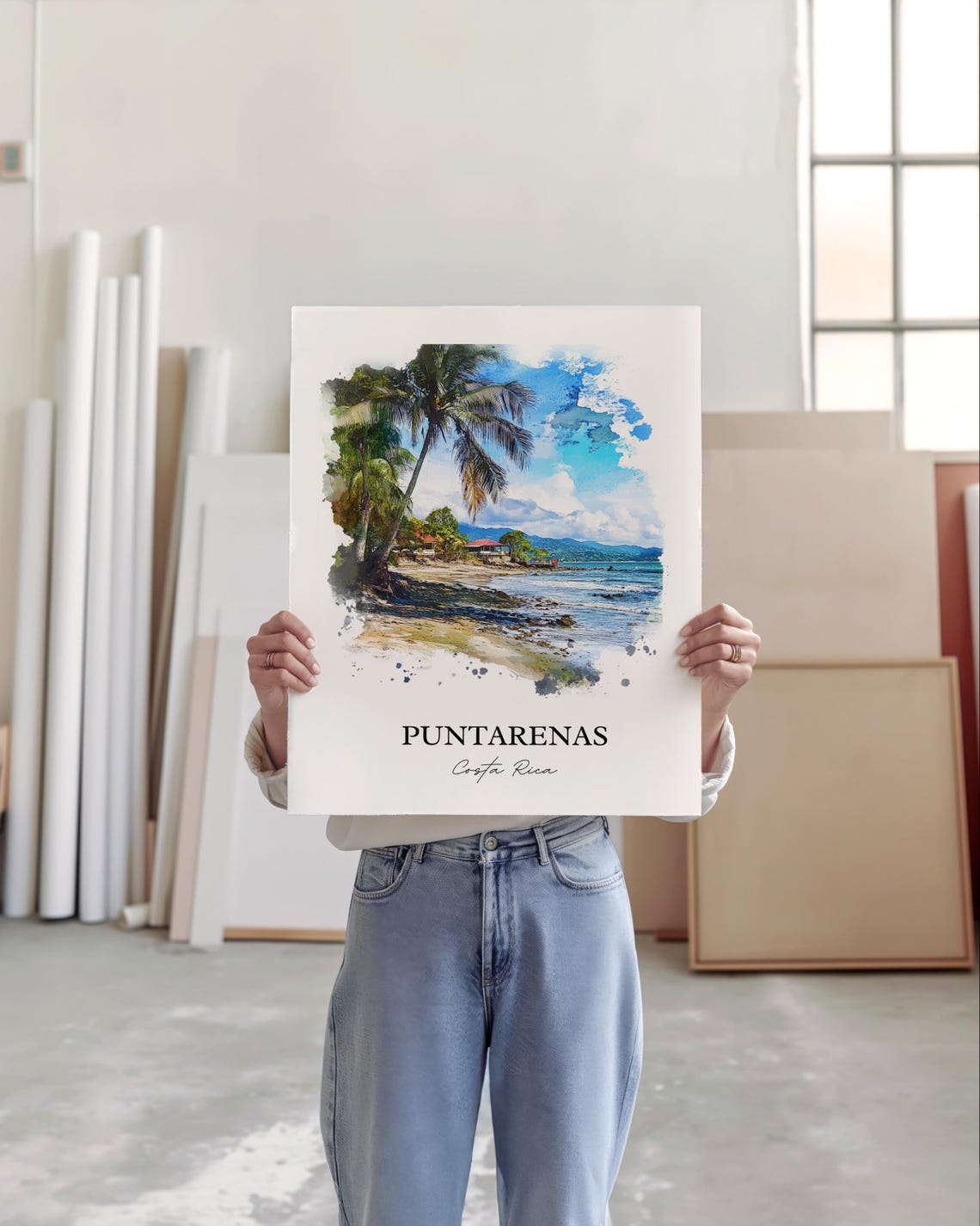 Puntarenas Costa Rica Quiet Sandy Beach Escape Watercolor Poster - Image 3