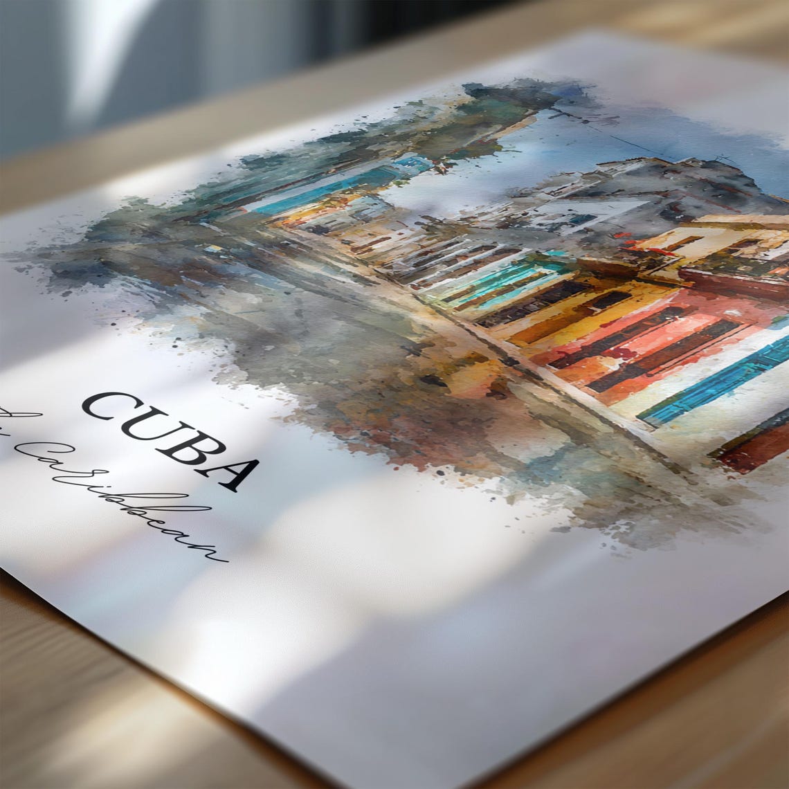 Cuba Caribbean Colorful Colonial Street Watercolor Art Poster - Image 6