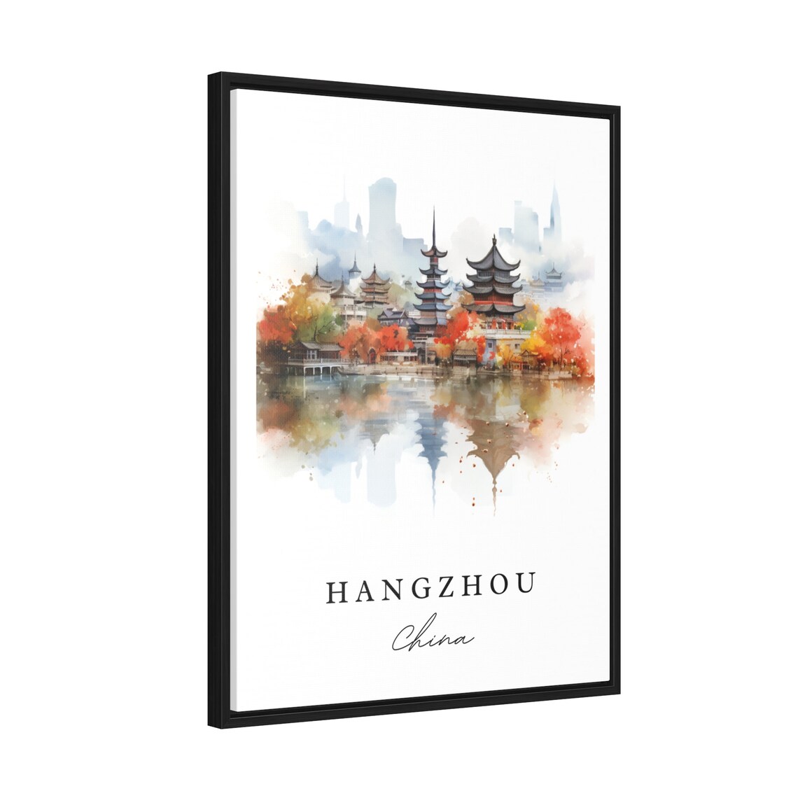 Hangzhou China Watercolor West Lake Pagodas Autumn Travel Poster - Image 2