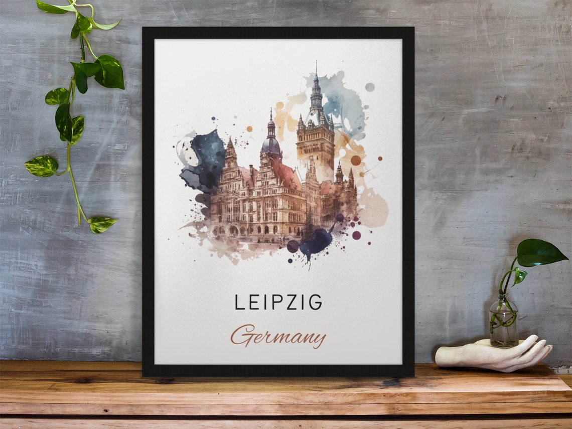 Leipzig Germany Historic Town Hall Tower Watercolor Travel Poster - Image 2