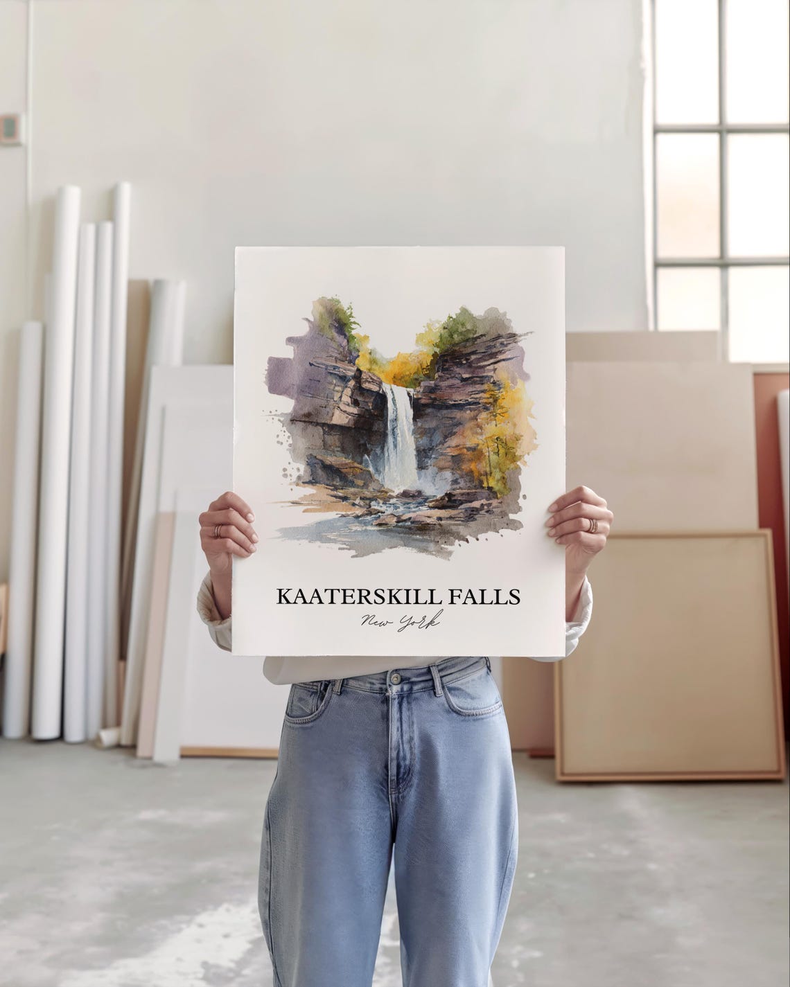Kaaterskill Falls New York Waterfall Watercolor Nature Poster - Image 5