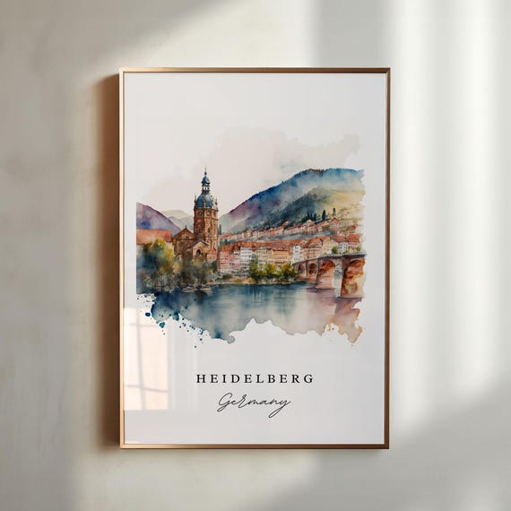 Heidelberg Watercolor Travel Poster, Germany Art Print