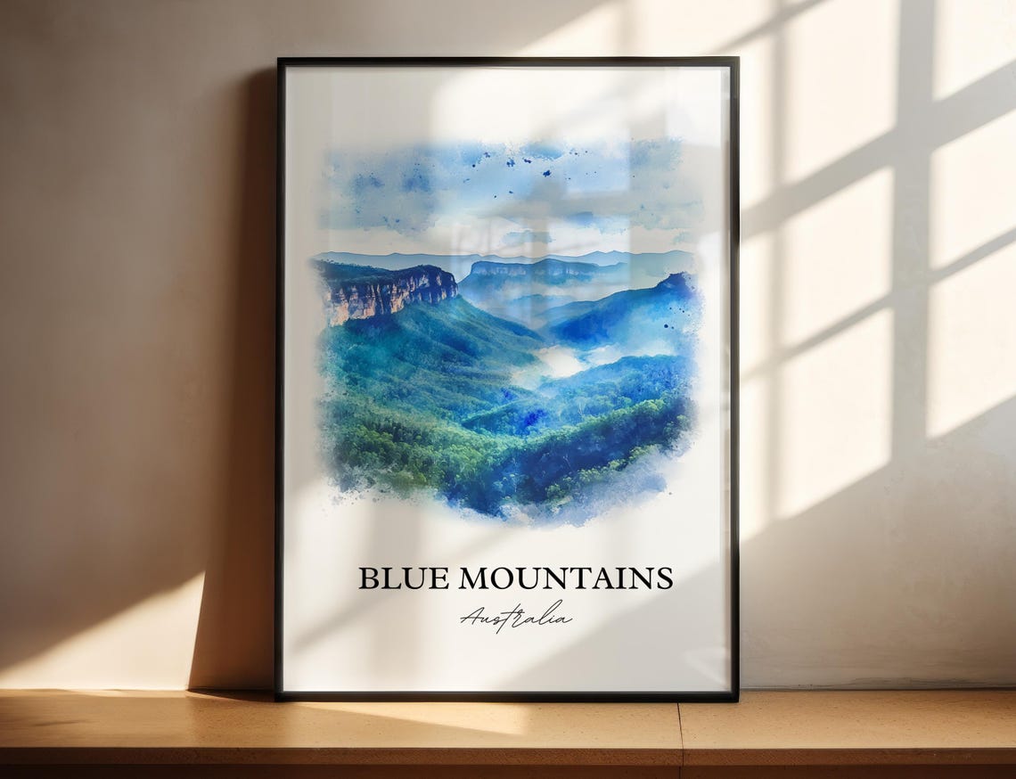 Blue Mountains Australia Misty Eucalyptus Valley Watercolor Poster