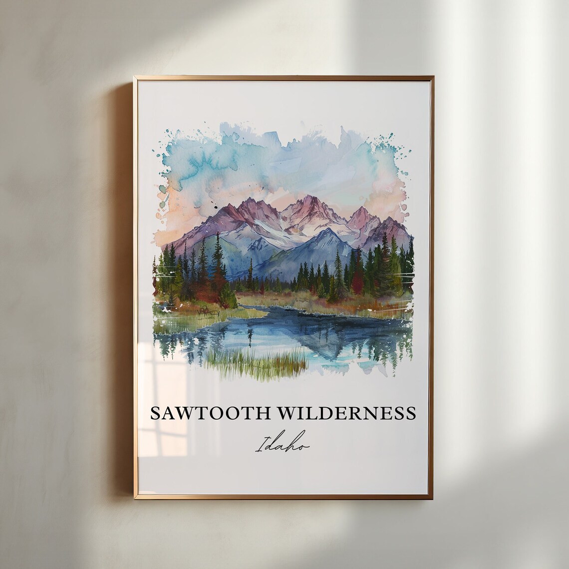 Sawtooth Wilderness Idaho Watercolor Alpine Lake Mountain Peaks Poster