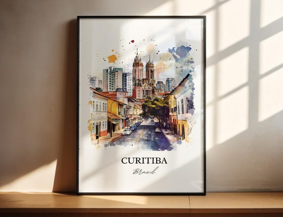 Curitiba Wall Art Print Brazil Watercolor Gift Travel Poster Housewarming