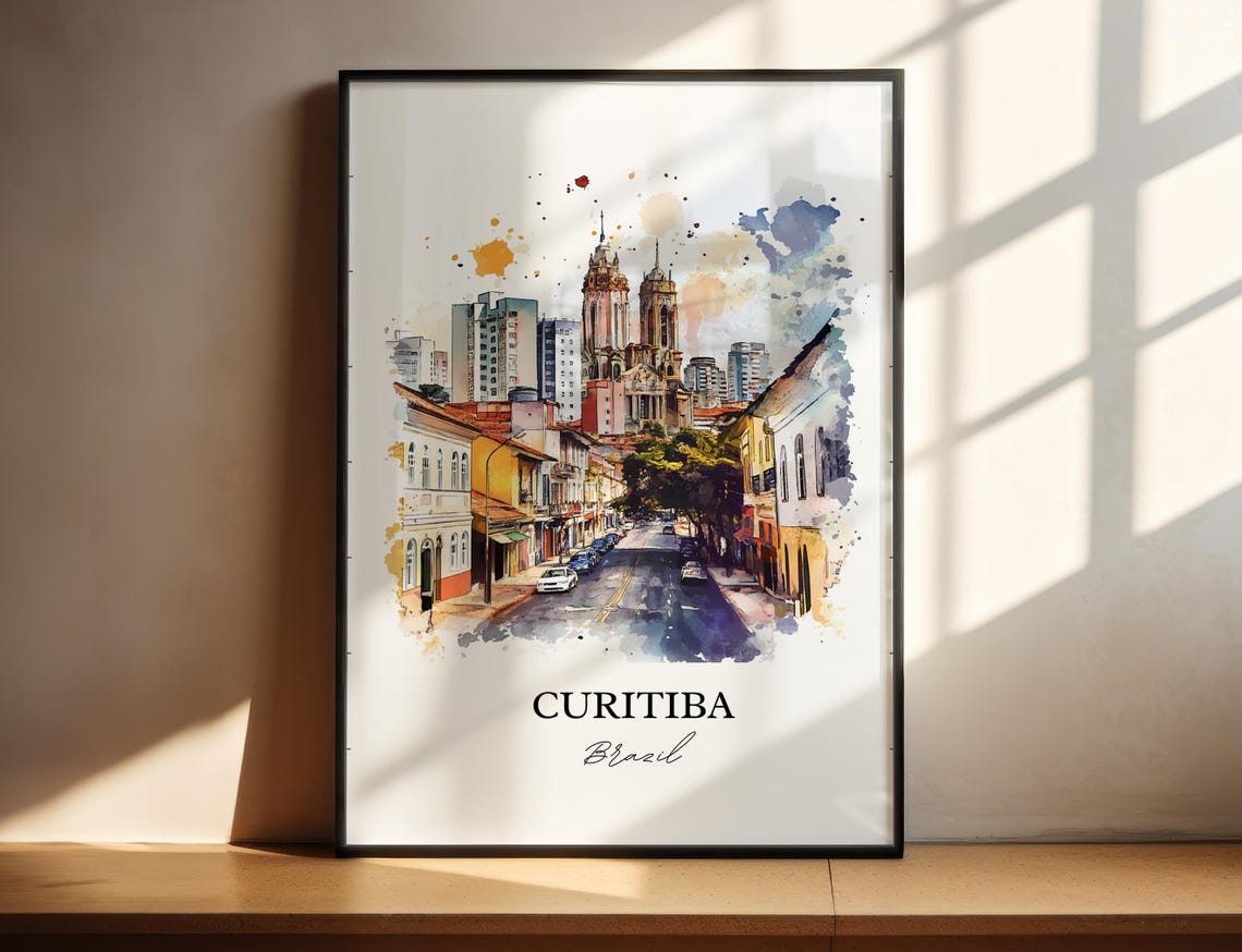 Curitiba Wall Art Print Brazil Watercolor Gift Travel Poster Housewarming