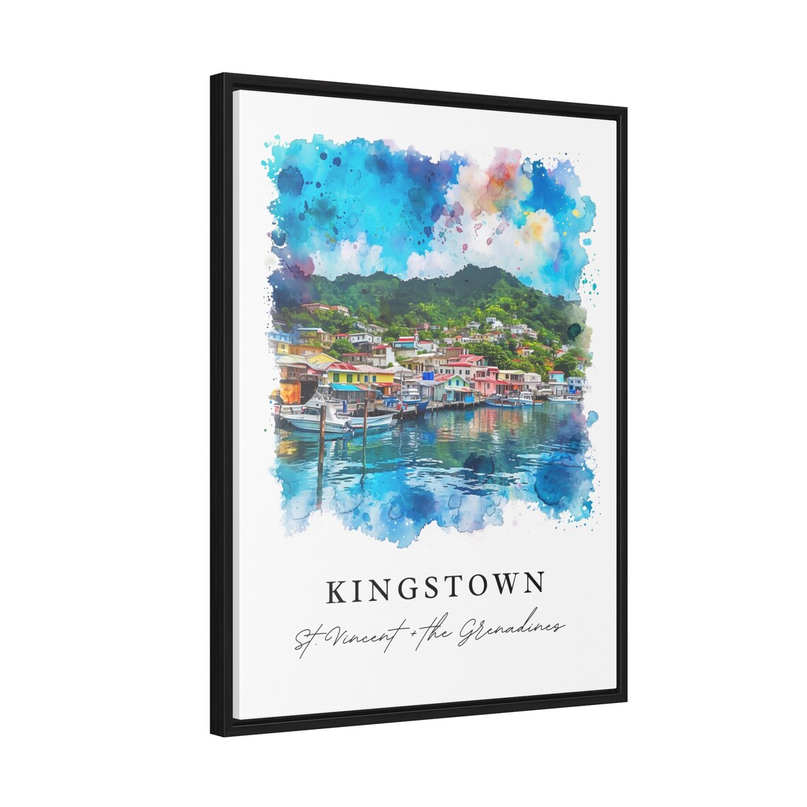 Kingstown Saint Vincent Harbor Caribbean Watercolor Travel Poster - Image 2