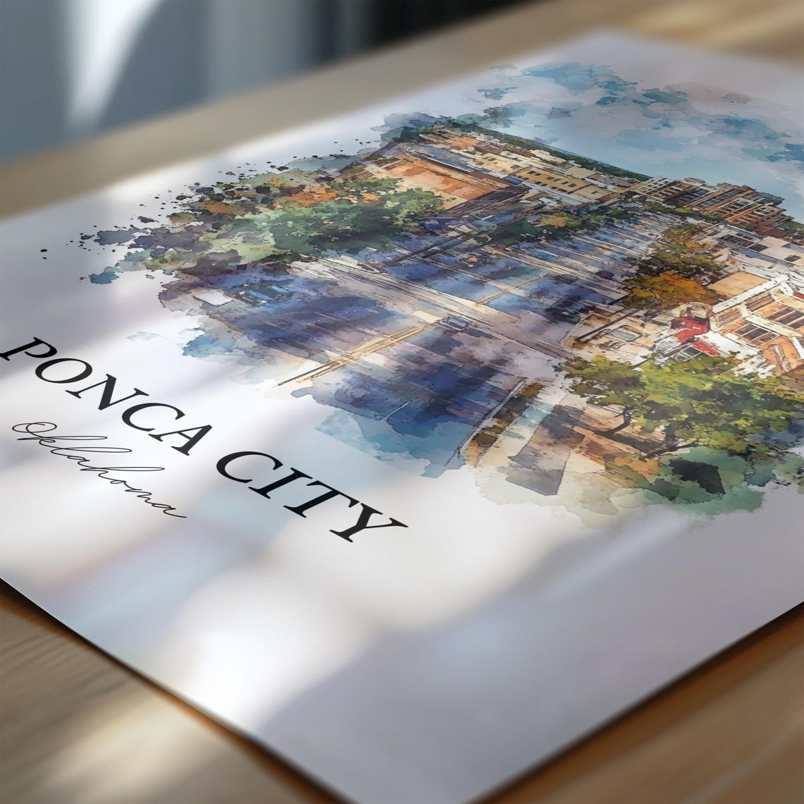 Ponca City Oklahoma City Street Watercolor Skyline Art Poster - Image 6