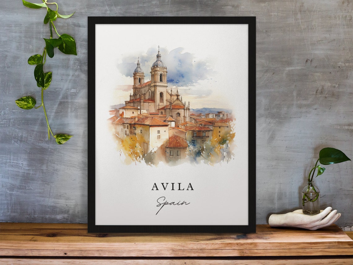 Avila Spain Medieval Hilltop Town Watercolor Cathedral Poster