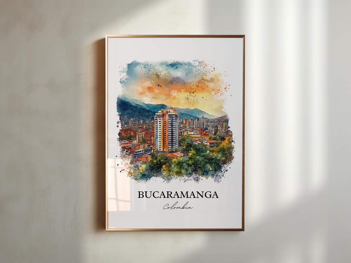 Bucaramanga Colombia Watercolor Sunset City Mountains Poster - Image 4