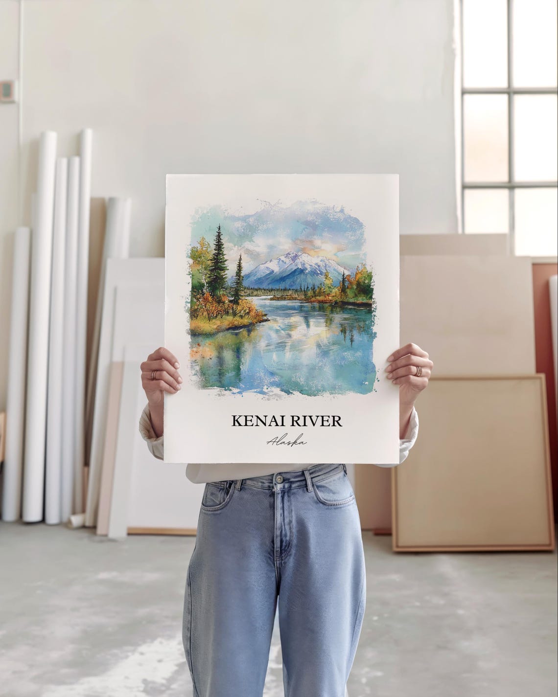 Kenai River Alaska Mountain Reflection Watercolor River Poster - Image 5