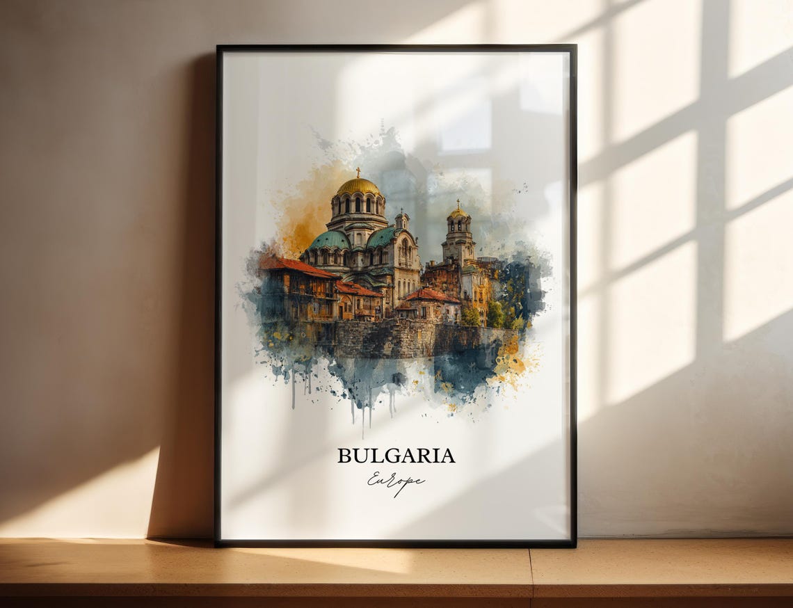 Bulgaria Sofia Golden Dome Church Watercolor Europe Travel Poster