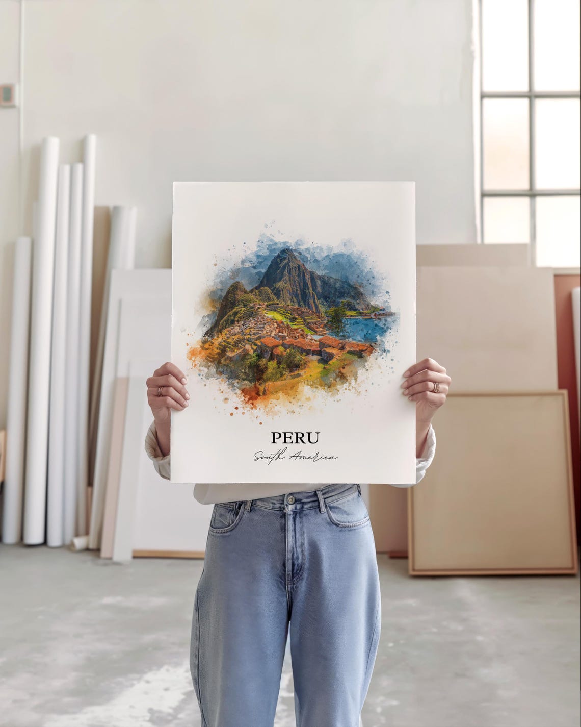 Peru Machu Picchu Ancient Mountain Citadel Watercolor Poster - Image 3