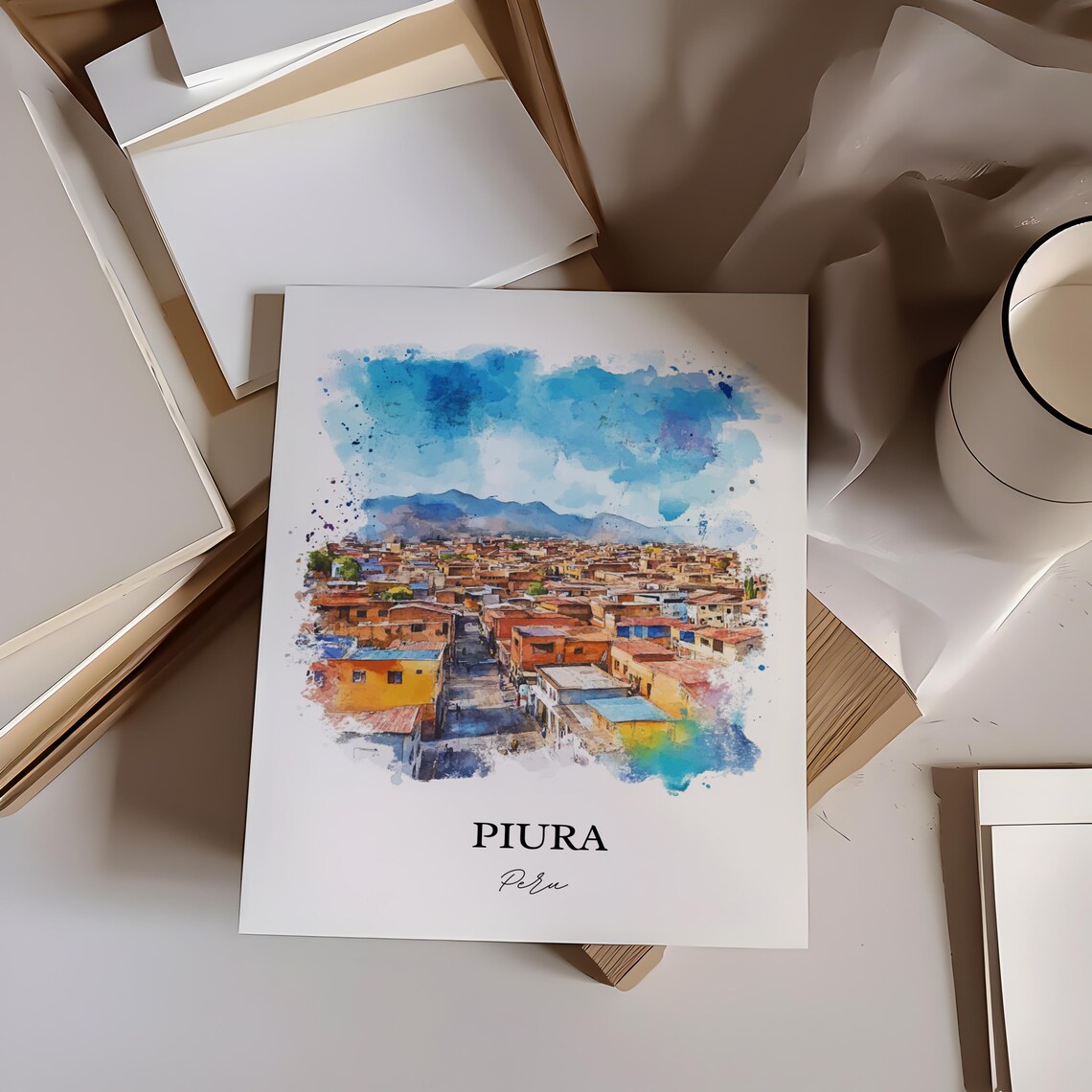 Piura Peru Watercolor City Streets Sechura Desert Mountain Poster - Image 5