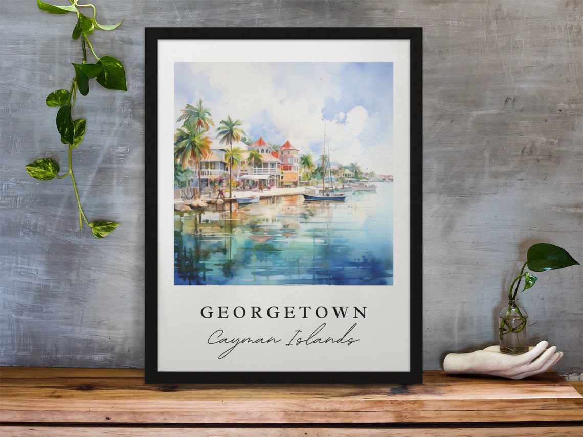 Georgetown Cayman Islands Colorful Harbor Waterfront Watercolor Poster