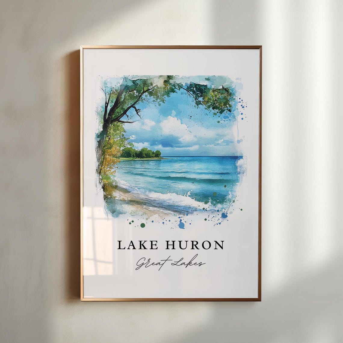 Lake Huron Great Lakes Watercolor Shoreline Beach Waves Poster