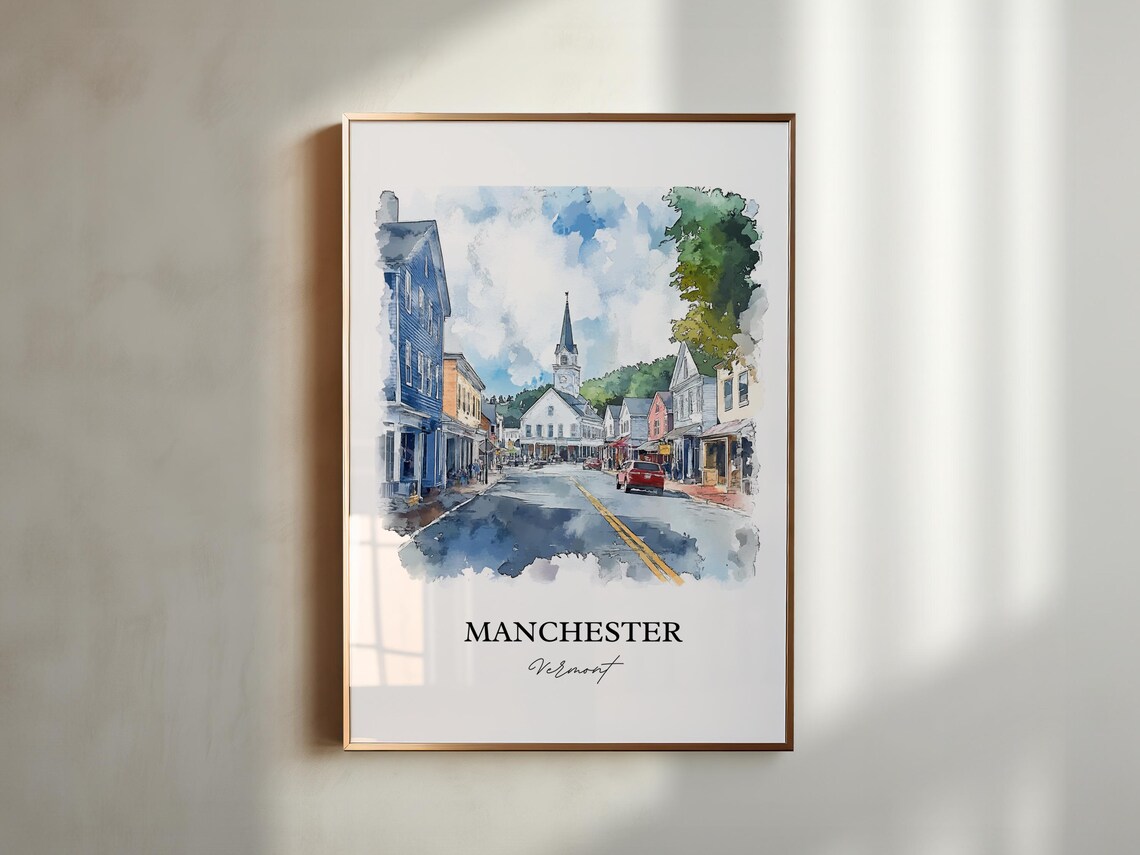 Manchester Vermont Church Steeple Main Street Watercolor Travel Poster - Image 5