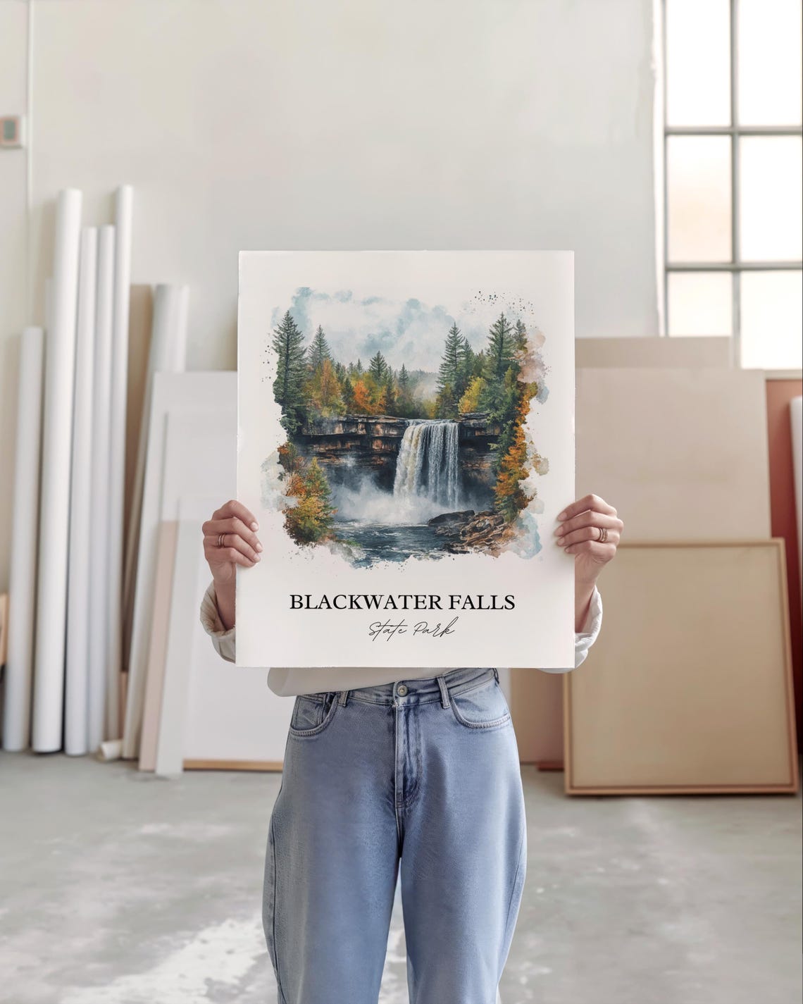 Blackwater Falls State Park Waterfall Forest Watercolor Poster - Image 5