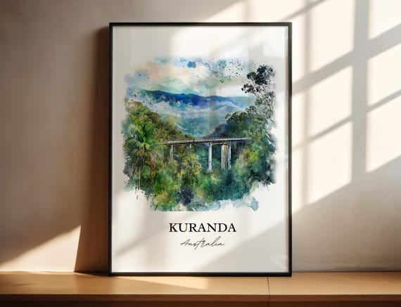 Kuranda Wall Art Cairns Print Queensland Watercolor Gift Travel Poster Housewarming